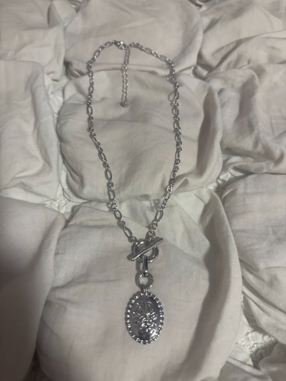 Free People Victorian Filigree Toggle Necklace: Embossed Silver Faux Locket